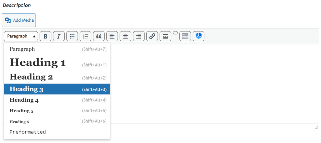 Description Field Format Subheading